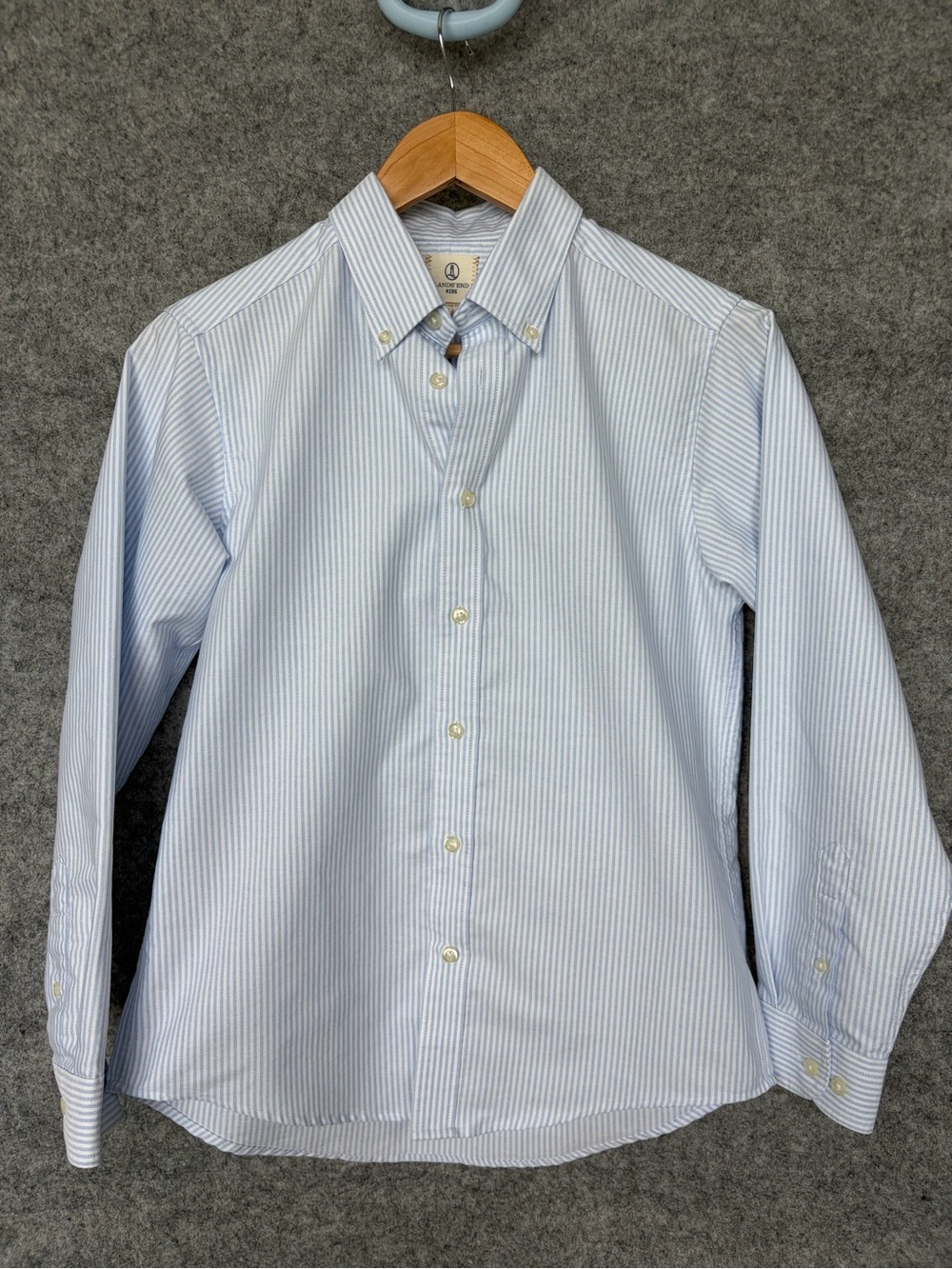 Lands' End Boys Light Blue & White Striped Button-Down Shirt